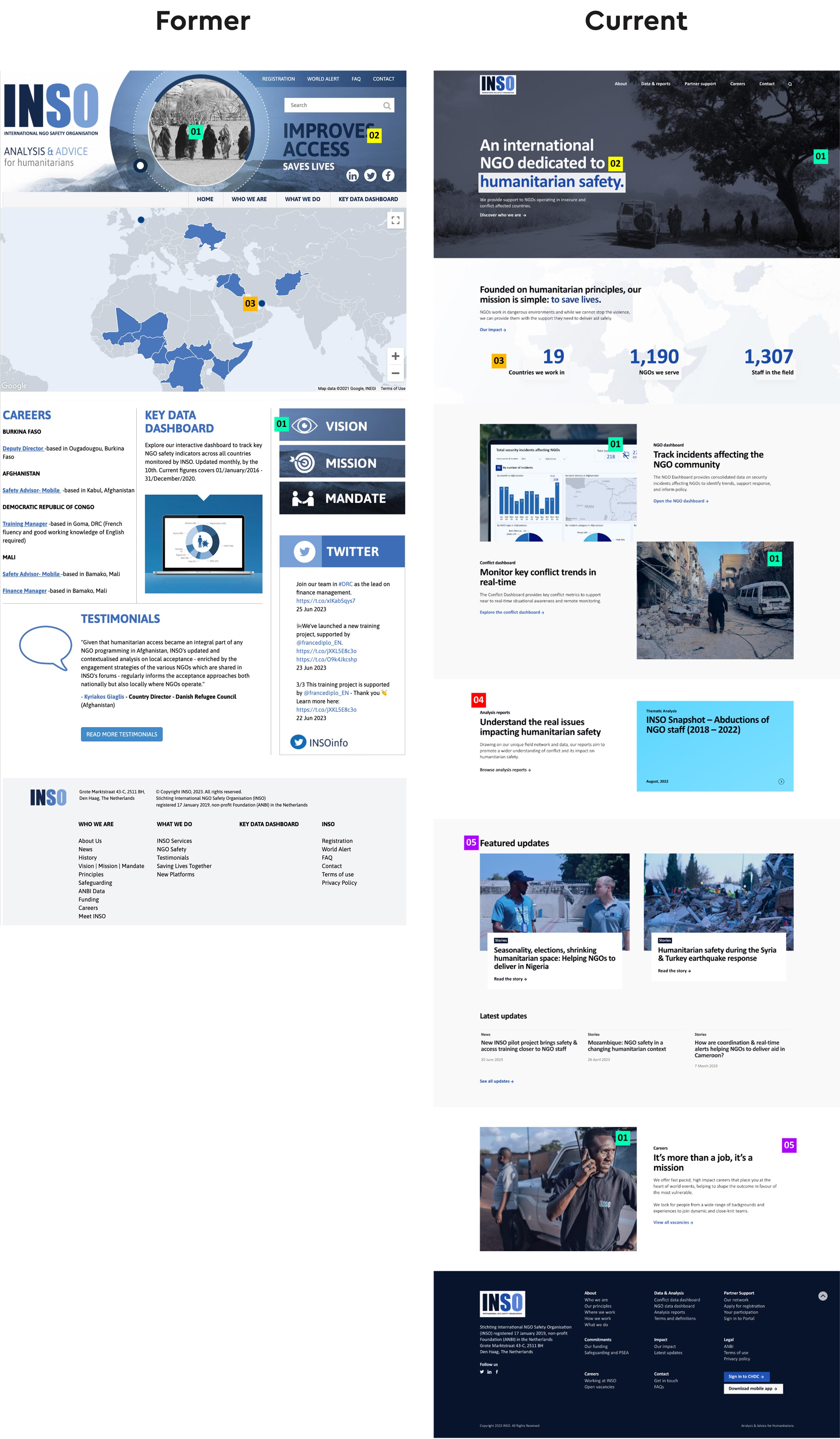 INSO Website - former & current homepage design comparison