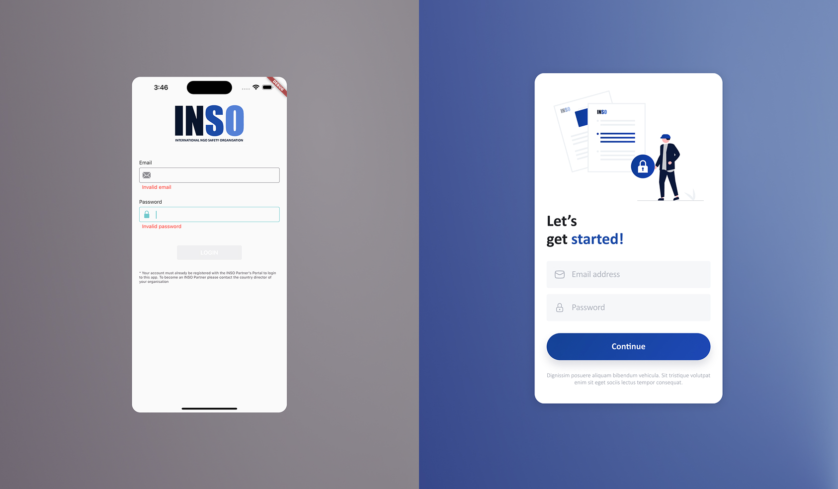 Login screen before & after - Smart validation was here one of the main experience updates 